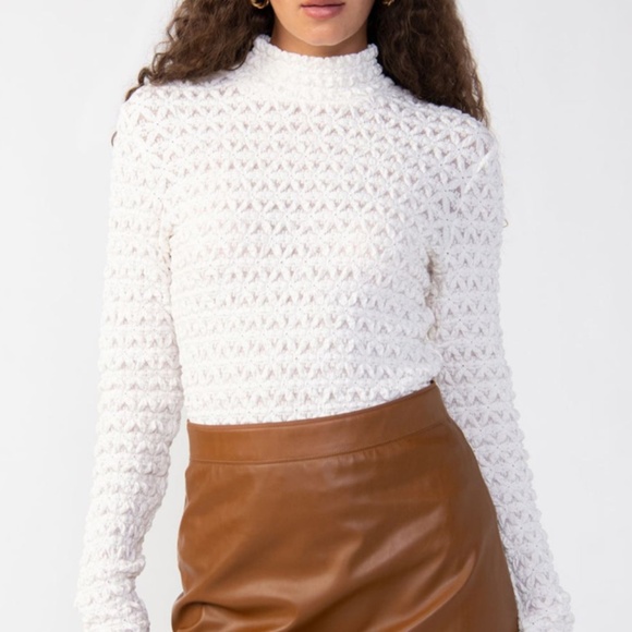 Sanctuary - Lace Mock Neck Top Ivory Size L - Picture 3 of 15